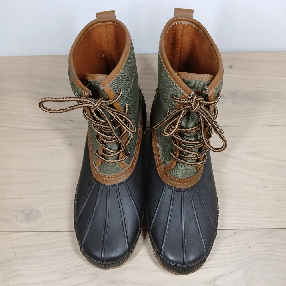 Tommy Hilfiger TMCollins Green Brown Duck Lace-Up Waterproof Winter Boots 1679